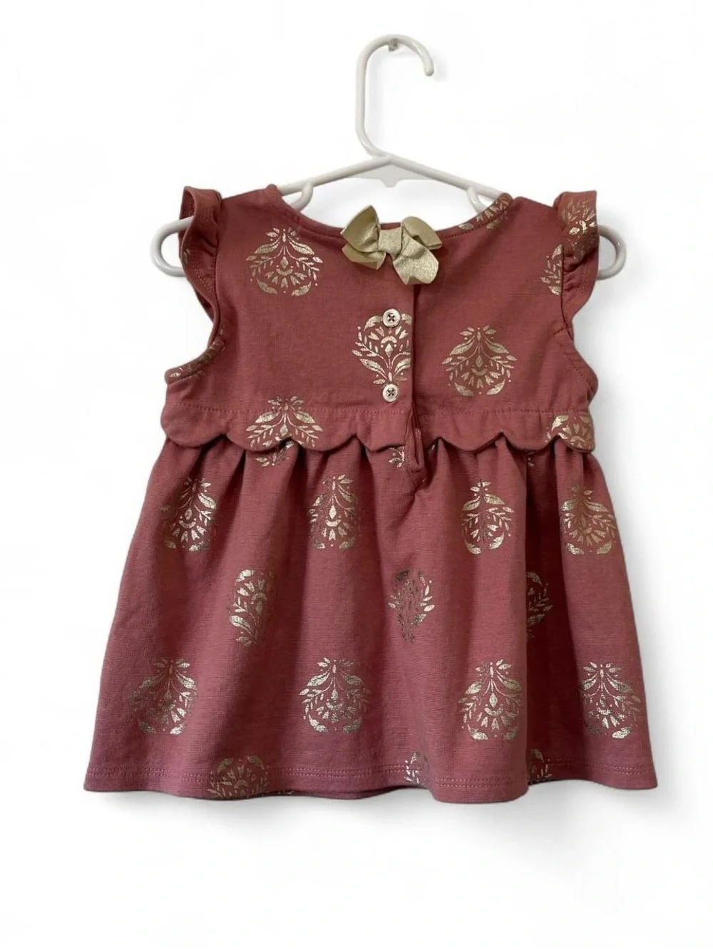 12-18M Girl Sleeveless Fit & Flare A-Line Dress Mauve Rose Pink Metallic Gold